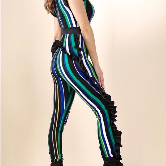 Sleeveless Stripped Ruffled Women’s Jumpsuit - Picture 2 of 3